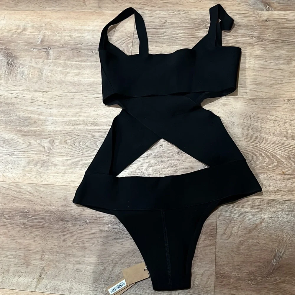 🖤 SKIMS SWIM KNIT BEACHWEAR MONOKINI SWIMSUIT ONYX L